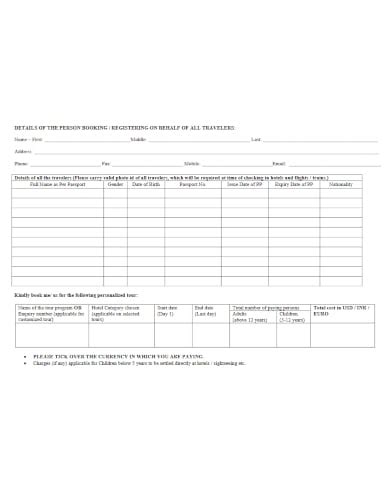 10 Travel Agency Form Template Pdf