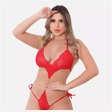 Kit Body Sexy Renda Cavado Lingerie Feminina Sensual Luxo Parcelamento Sem Juros