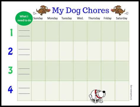 Free Weekly Pet Chore Chart Pet Dog Acn Latitudes