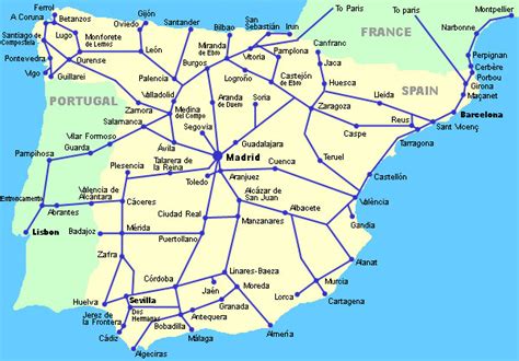 Spain Madrid Barcelona Train Rail Maps
