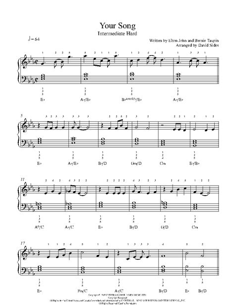 Your Song By Elton John Sheet Music And Lesson Intermediate Level