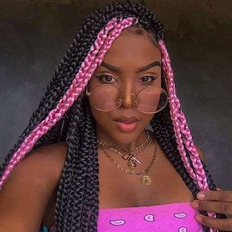 Strip Of Pink On Black Jumbo Braid Pink Box Braids Black Box Braids