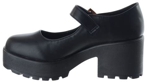 ladies womens mid high block heel classic chunky mary jane platform shoes size ebay