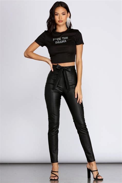 High Waist Faux Leather Skinny Pants Faux Leather Pants Outfit