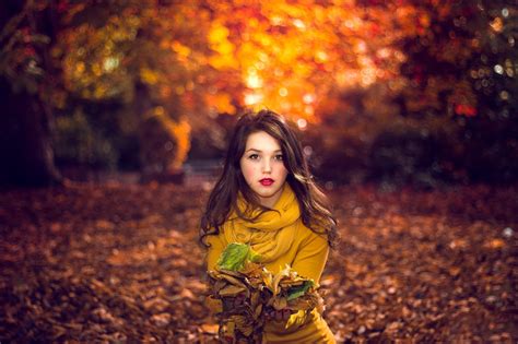 Wallpaper Sunlight Fall Leaves Women Outdoors Photography Yellow