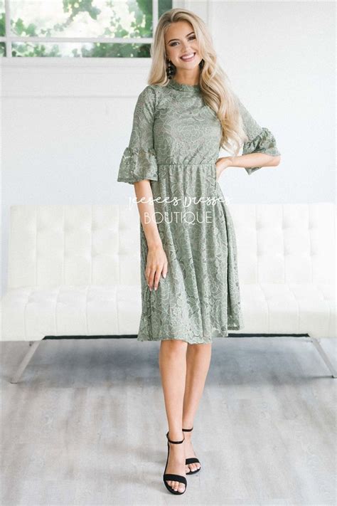 Dusty Sage All Over Lace Modest Dress Modest Bridesmaids Dresses With Sleeves  Modest
