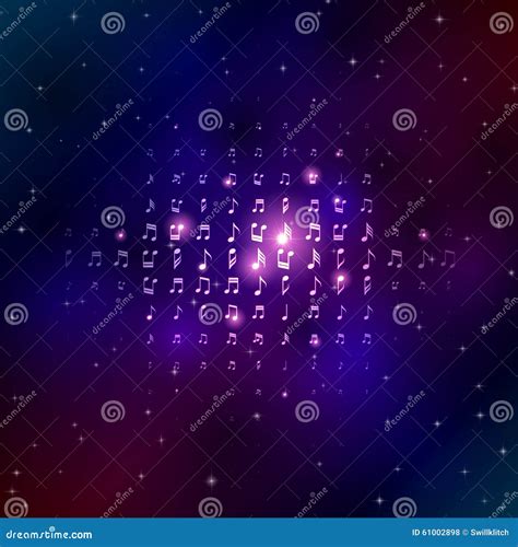 Music Notes In Space Background With Shiny Stars Stock Vector