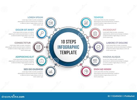 Infographic Template With Ten Steps Stock Vector Illustration Of Line