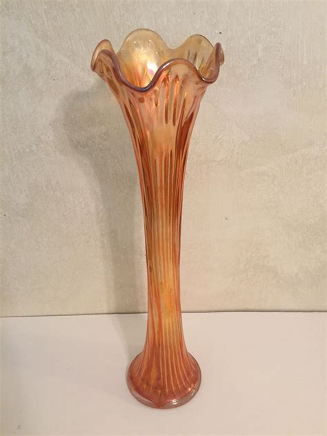 vintage depression era carnival glass panel stretch vase marigold ruffled rim antique price