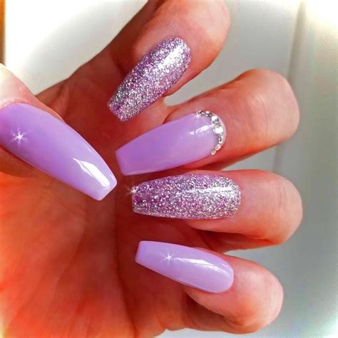 Lavender Press On Nails Square Coffin With Sparkle And Etsy