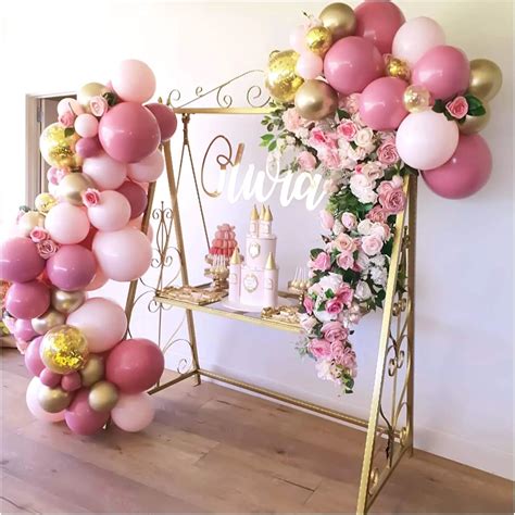 Pink Balloon Flower Garland Arch Kit Pink Gold Confetti Balloons For Parties Birthday Wedding
