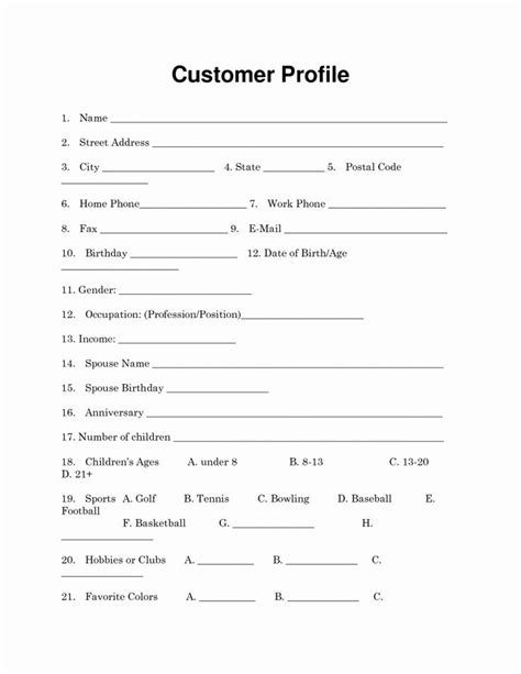 Customer Profile Form Lovely Customer Profile Template Word Company