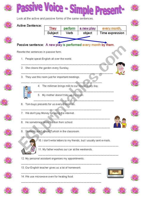Worksheets Active And Passive Voice Simple Present Tense English