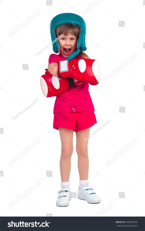 Little Girl Boxing Gloves Helmet Crossed Stock Photo 404859736