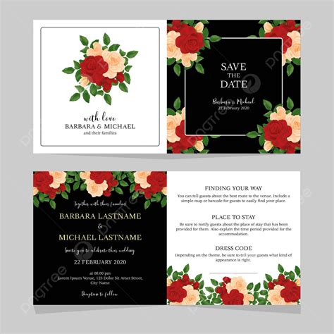 Gambar Template Kartu Undangan Pernikahan Dilipat Bunga Dengan Buket