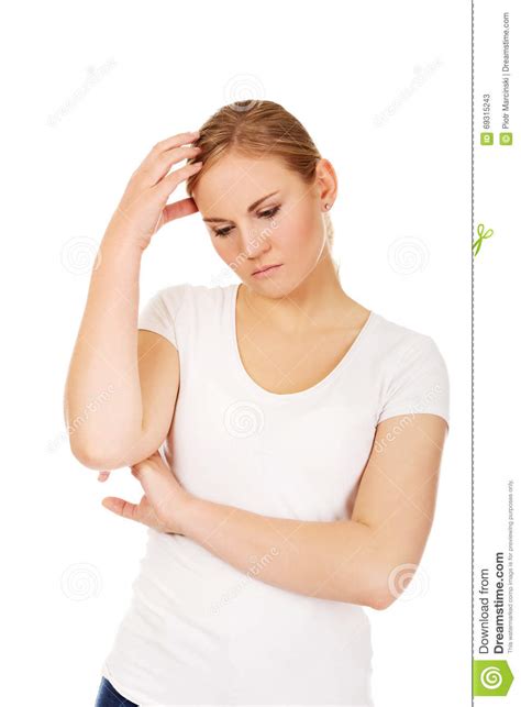 Pensive Young Woman Scratching Her Head Stock Image Image Of Scared Pretty 69315243