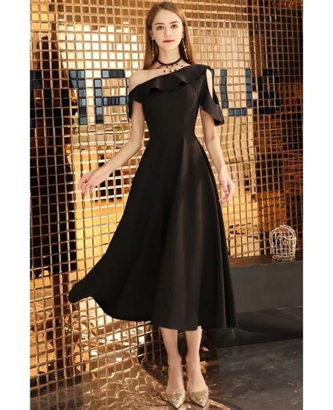 Chic Black Aline Tea Length Dress For Semi Formal Bls97040