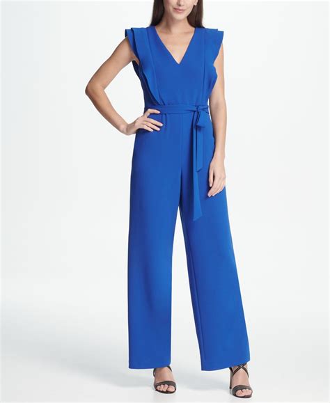 Dkny Ruffle Detail Jumpsuit Royal Blue In 2021 Jumpsuit Womens