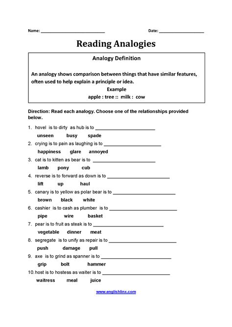 Analogy Worksheets Word Analogies Reading