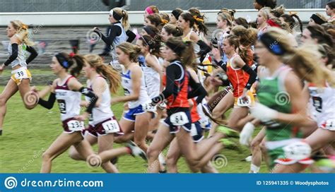 High School Girls Starting A Cross Country Race Editorial Image Image