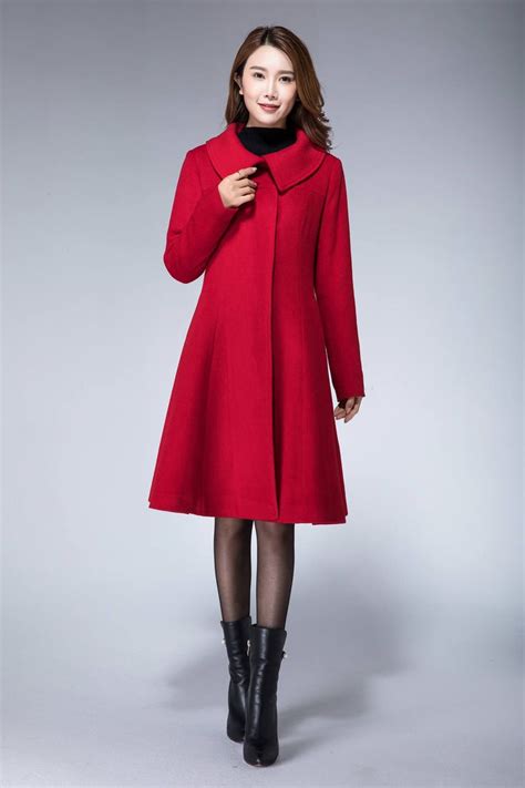 Peacoat Women Coat Jacket Wool Coat Red Coat Winter Etsy Coats For