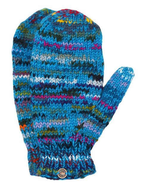 Fully Fleece Lined Pure New Wool Mittens With A Blue Base Black Yak