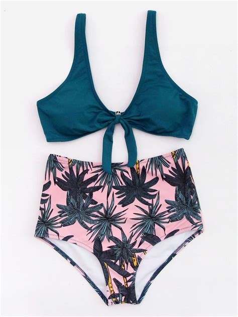 Palm Tree Print High Rise Bikini Set Swimwear Fashion Swimwear