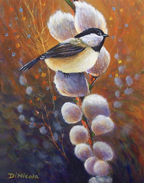 Chickadee On Pussy Willow Painting By Anthony Dinicola Fine Art America