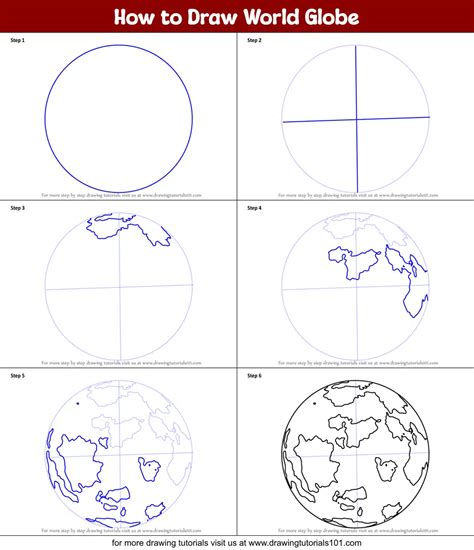 How To Draw World Globe Printable Step By Step Drawing Sheet