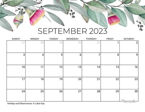 September 2023 Calendar Free Printable With Holidays