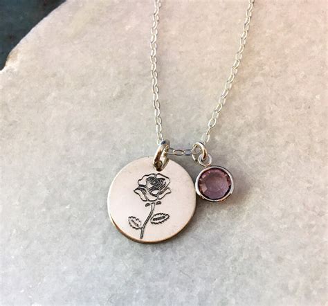 Birthstone Necklace For Mom Birth Flower Necklace Initial Etsy
