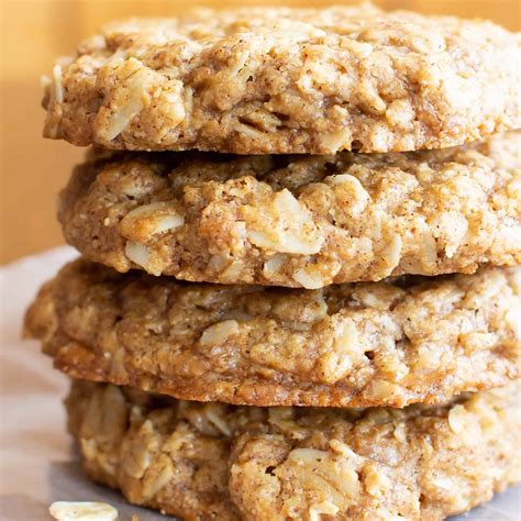 Three Oatmeal Cookies Stacked On Top Of Each Other