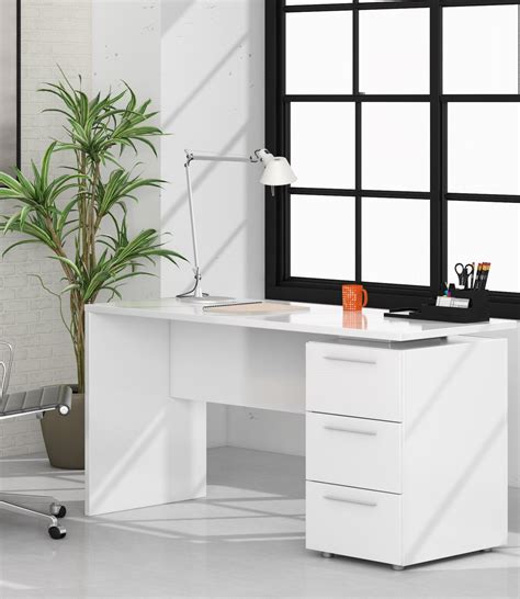 This desk has clean lines, lots of storage options, and is small enough to fit into tight spaces. Adalrik White Desk With Drawers SAVE 40% at FurnitureFactor