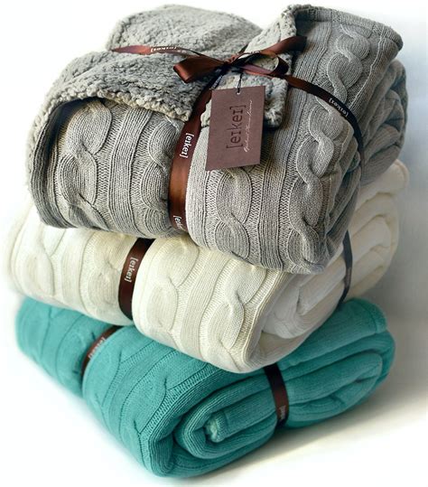 Cable Knit Reversible Sherpa Throw Blanket Eikei