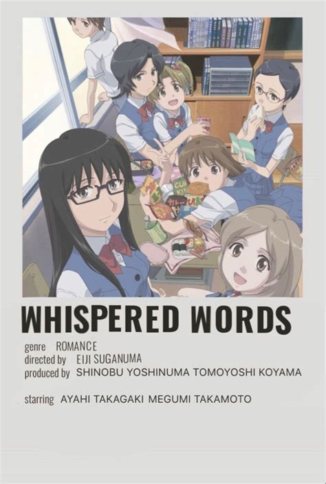 An Anime Poster With The Words Whispered Words And Characters In Front Of Them