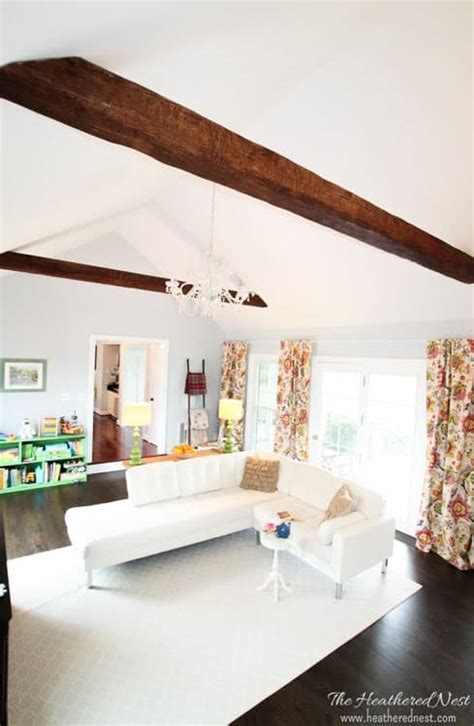 The result of my diy faux wood beams cly clutter. How to Install Faux Beams % % | The Heathered Nest diy ...