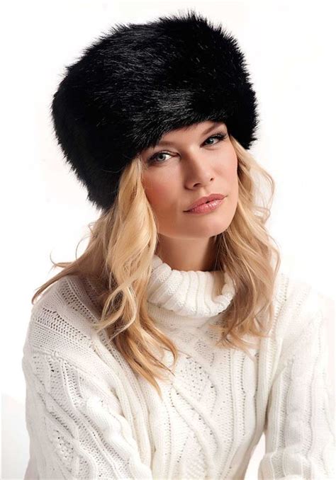 Black Fox Faux Fur Russian Hat Womens Faux Fur Hats