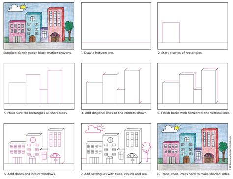 Easy How To Draw Buildings Tutorial Video And Buildings Coloring Page