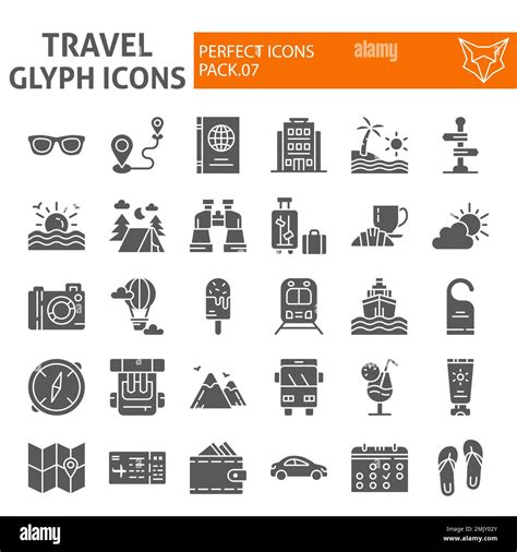 Travel Glyph Icon Set Tourism Symbols Collection Vector Sketches