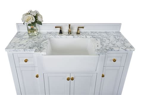 36 Wide Pure White Single Sink Carrara Marble Bathroo