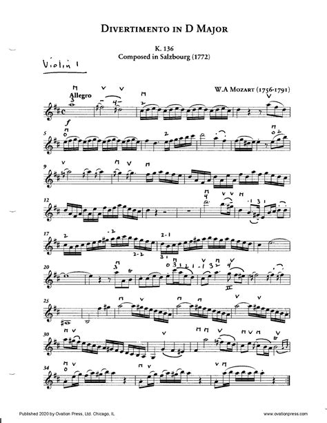 Wolfgang Amadeus Mozart Salzberg Symphonie Divertimento In D Major