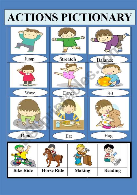 Actions Pictionary Esl Worksheet By Jhansi