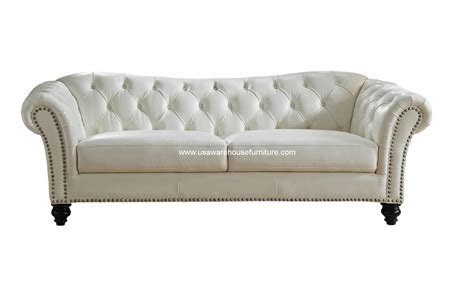 Colette white sofa with faux leather piping. Mona Ivory White Full Top Grain Tufted Leather Sofa - USA ...