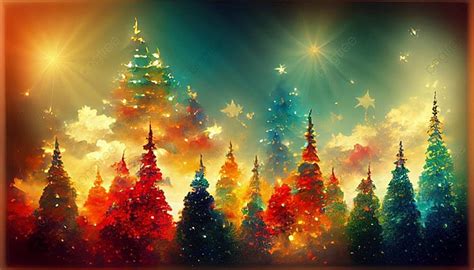 Christmas Winter Landscape With Colorful Evergreen Tree Row Aurora