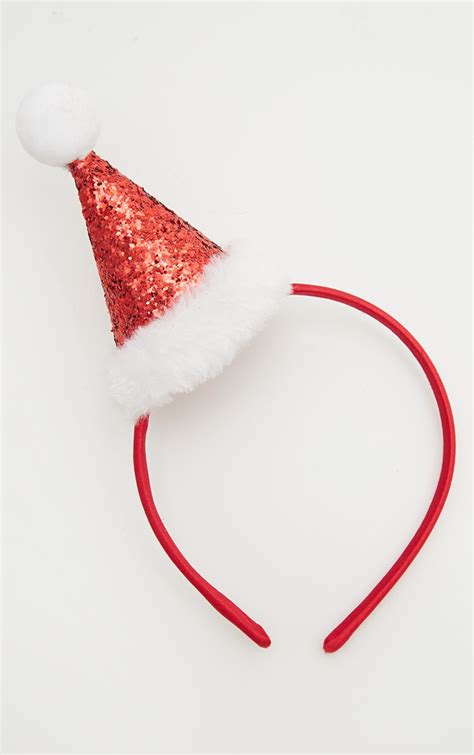 red glitter santa hat headband accessories prettylittlething