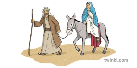 Mary On A Donkey With Joseph Illustration Twinkl