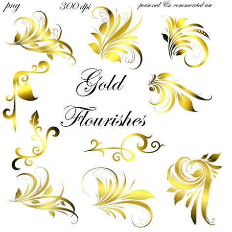 Clip Art Gold Flourishes Swirl Embellishments Transparent