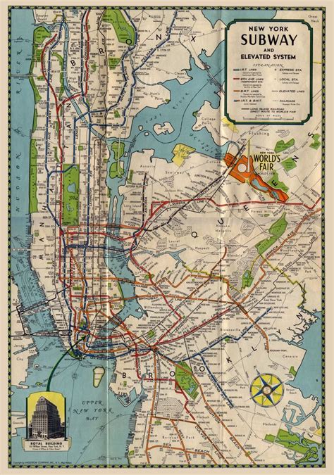 New York City 1939 Subwayelevated System Map Drawn By The Hagstrom