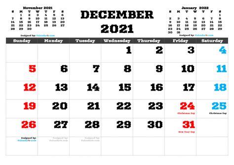 Free Printable December 2021 Calendar With Holidays In 2021 2021