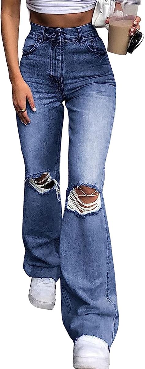 Gihuo Womens Ripped Bootcut Flared Jeans Denim Pants At Amazon Womens Jeans Store